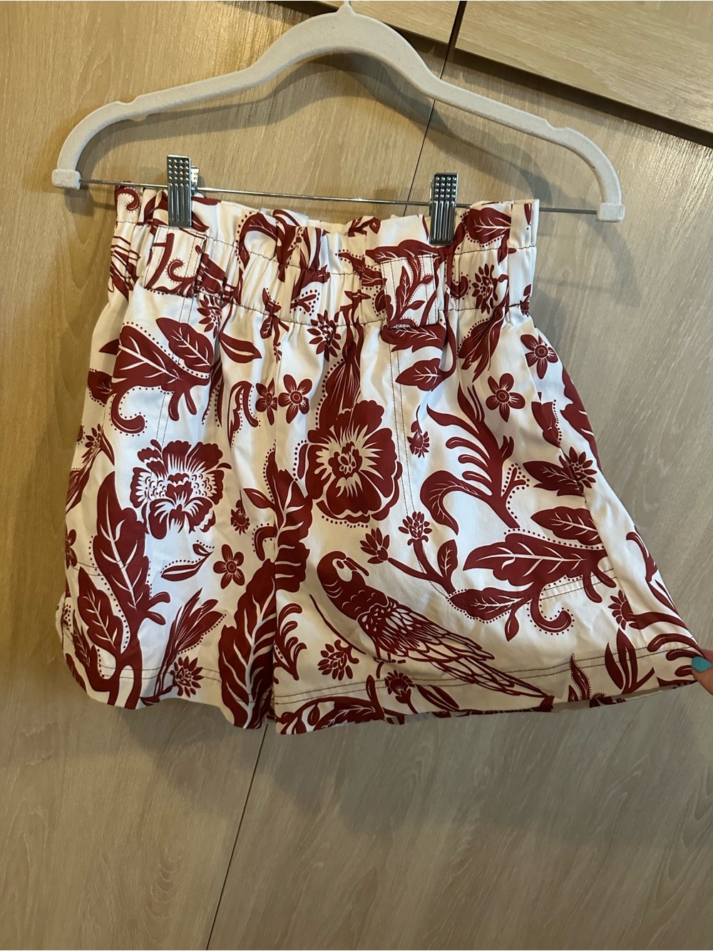 White & Red Floral Paperbag Waist Shorts